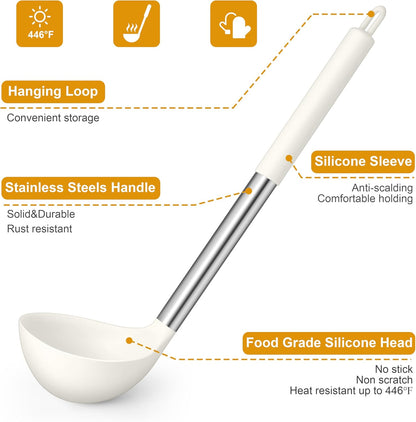 LIANYU 15 Pcs Kitchen Cooking Utensils Set with Holder, Silicone Kitchen Tools with Stainless Steel Handle, Heat Resistant Gadgets, Brush Spatula Spoon Whisk for Cookware, Dishwasher Safe, Khaki