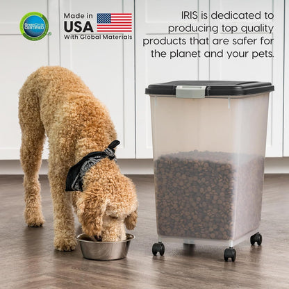 IRIS USA Airtight Dog Food Storage Container, Up to 30 lbs, Attachable Wheels, for Dog Cat Bird and other Pet Food Storage Bin, Keep Fresh, Easy Mobility, BPA Free, Black