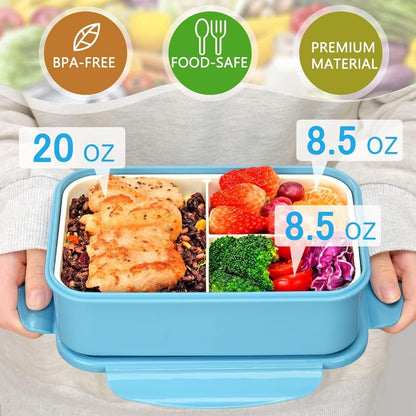 Bento Boxes for Adults - 1100 ML Bento Lunch Box Container For Kids With Spoon & Fork - Durable Perfect Size for On-the-Go Meal, BPA-Free and Food-Safe Materials(Grey)