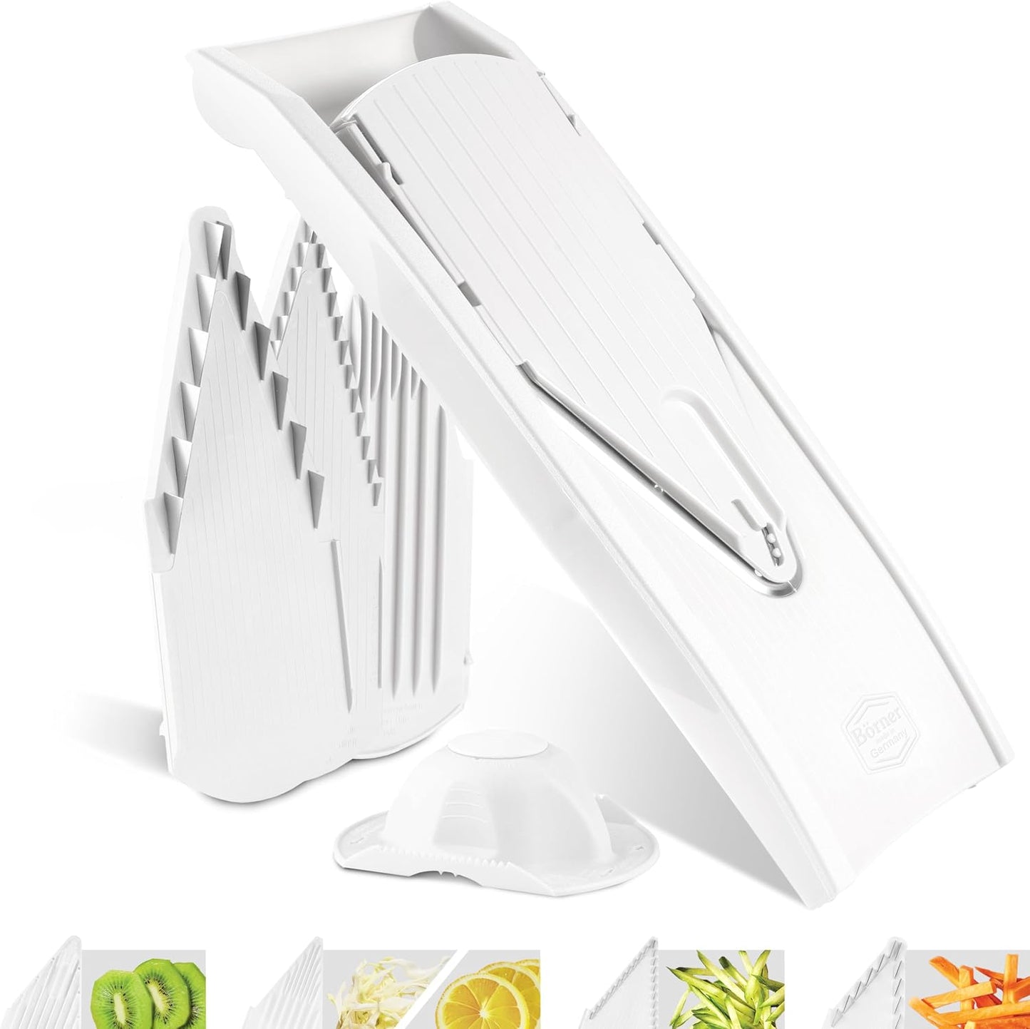 Mandoline Food Slicer Börner V1 (Starter Set) by Reston Lloyd • V-Slicer with 3 Blade Inserts & Food Holder • Made in Germany • Fruit & Vegetable Chopper • Multiple Settings • Color: Red