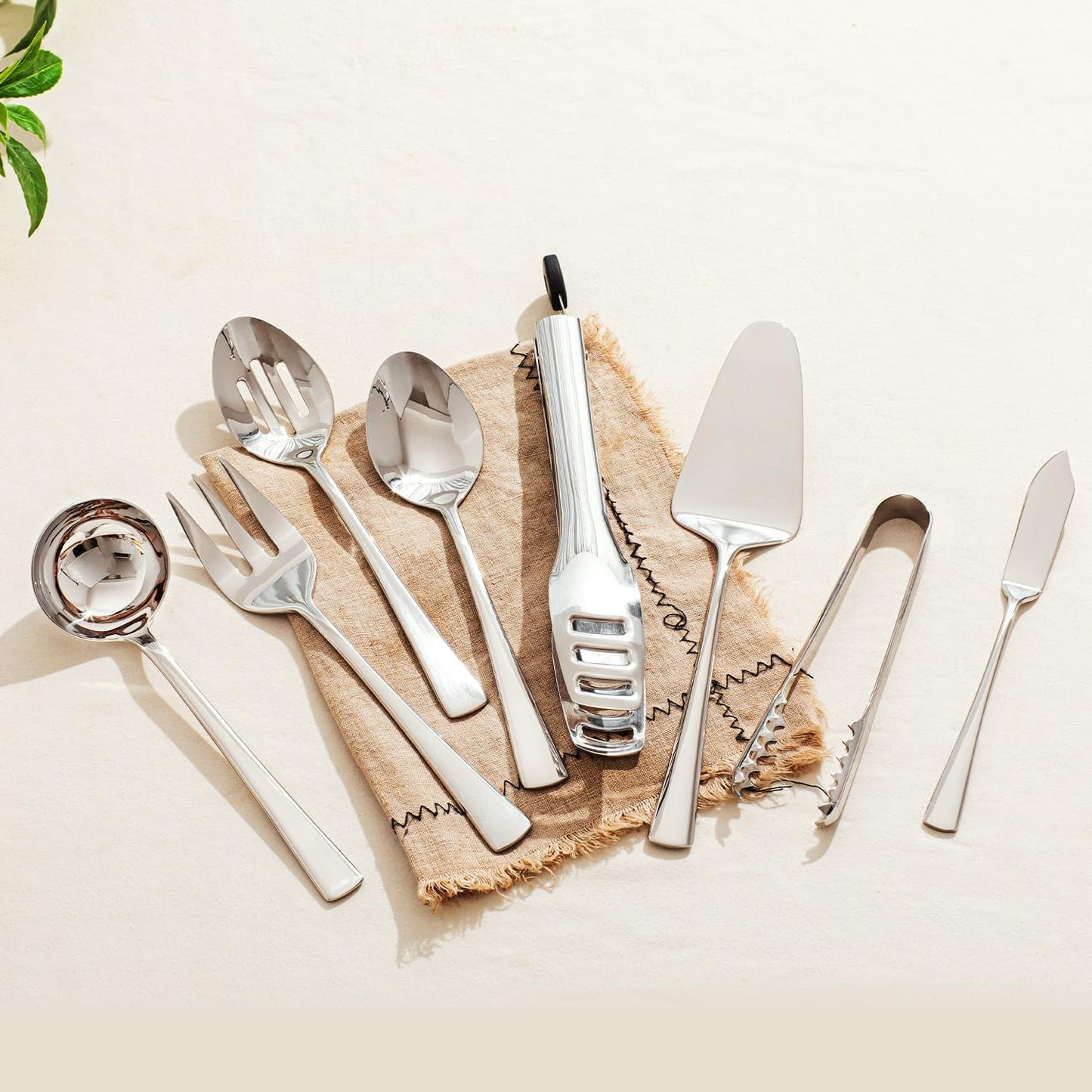 KINGSTONE 8 Piece Serving Utensils Set, 18/10 Stainless Steel Serving Utensils, Slotted Spoon, Serving Spoon, Fork, Tong, Soup Ladle, Cake Server for Buffet, Parties, Kitchen