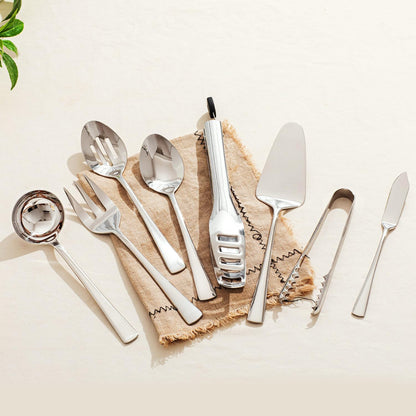 KINGSTONE 8 Piece Serving Utensils Set, 18/10 Stainless Steel Serving Utensils, Slotted Spoon, Serving Spoon, Fork, Tong, Soup Ladle, Cake Server for Buffet, Parties, Kitchen