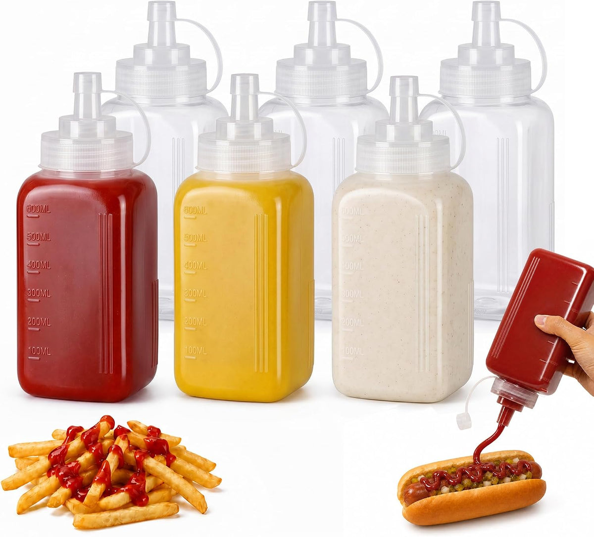 OAMCEG 20oz Condiment Squeeze Bottles, Plastic Sauce Bottles(0.6L)