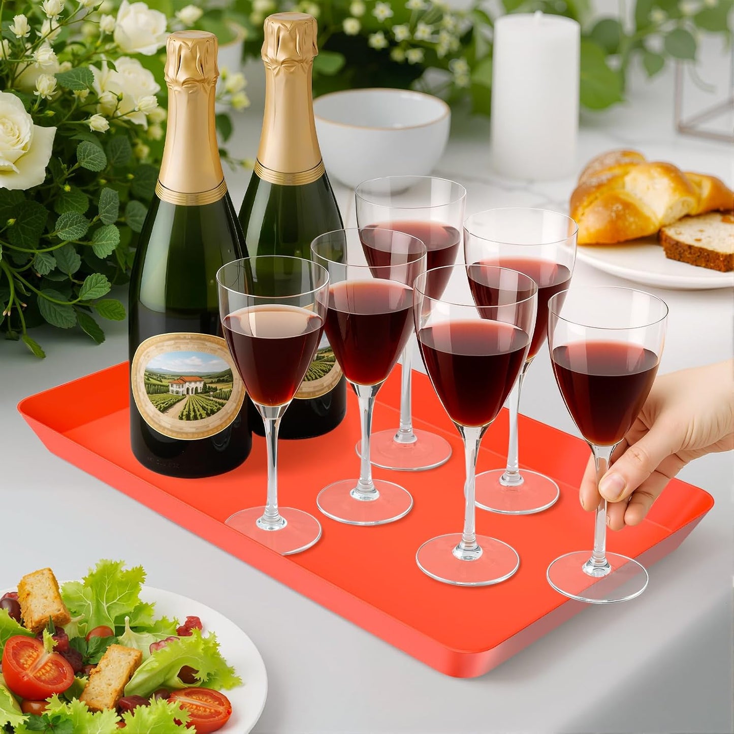 WOWBOX 4 pcs Serving Tray for Party, Grilling Accessories, Serving Platters for Snacks, Fruit, Reusable Plastic Trays for Serving Food and Pantry Organization in Kitchen & for Mothers Day Parties