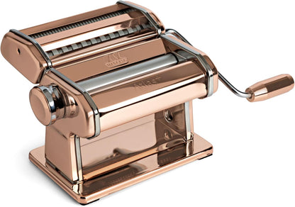 Marcato Made in Italy Atlas+Pasta Machine, Copper. Chrome Plated Steel & Aluminum Rollers, Double Cutter for Lasagna, Fettuccine & Spaghetti; Durable Manual Pasta Maker for Homemade Pasta