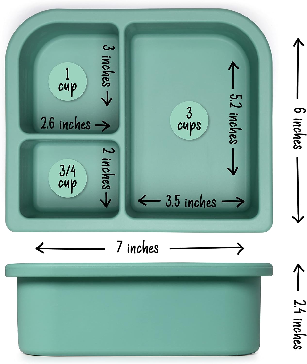 PrimaStella Unbreakable Silicone Lunch Box for Kids and Adults - Divided Leak Proof Bento Box (Slate Blue)