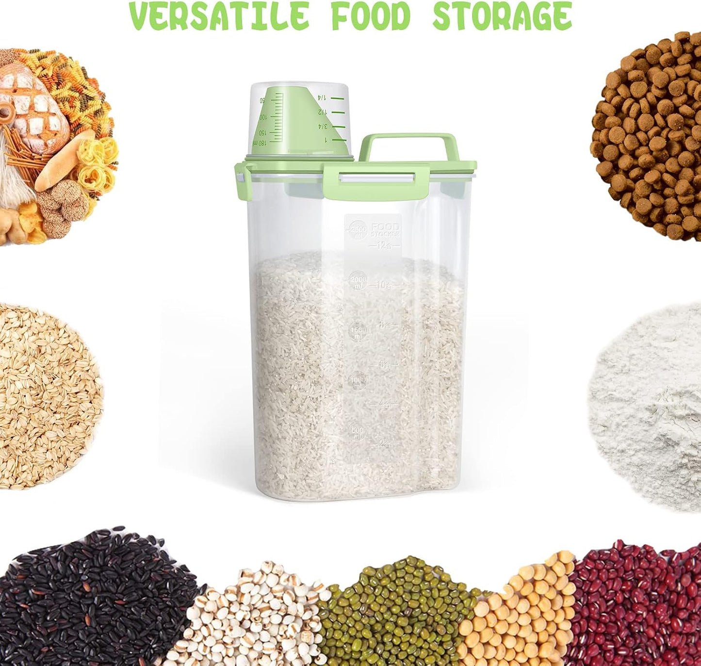 TBMax Rice Container 10 Lbs, Cereal Container Oatmeal Storage, Airtight Food Dispenser with Easy-pouring Spout & Handy Cup for Flour Grain Beans, Pet Dog Cat Bird Food Storage Container