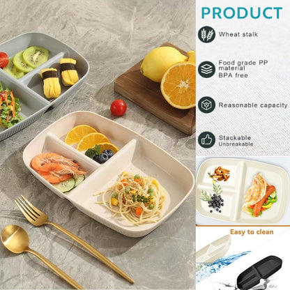 Divided Plates 10.5 Inch for Adults, Portion Control Bariatric Plate, Wheat Straw Plates with 3 Compartments, Unbreakable Reusable Portion Control Plates, BPA Free(4PCS) (INS Series-4PACK)