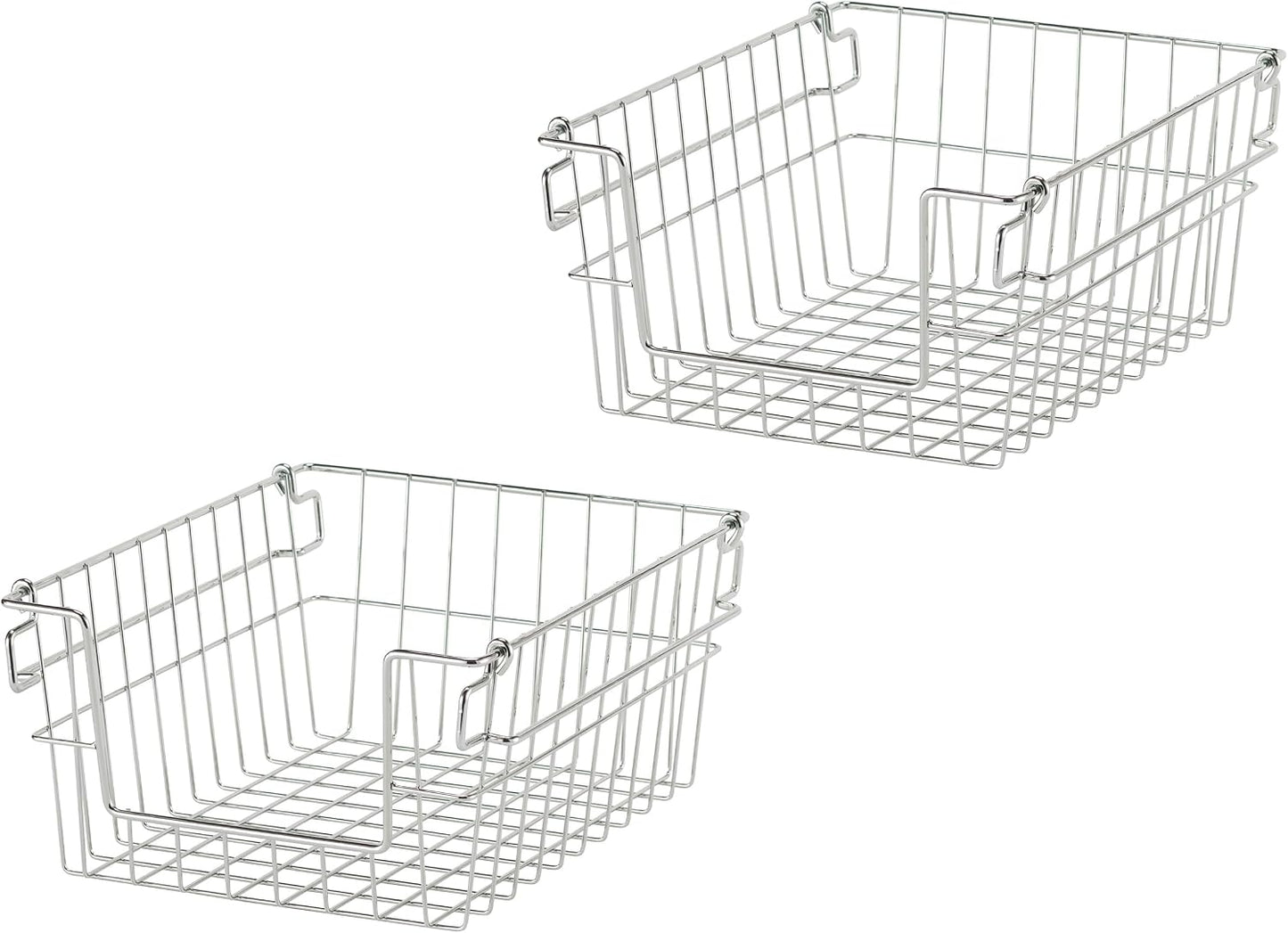 TRINITY 2-Pack Stackable Metal Wire Storage Baskets With Handles, EcoStorage Chrome, 11 Inches