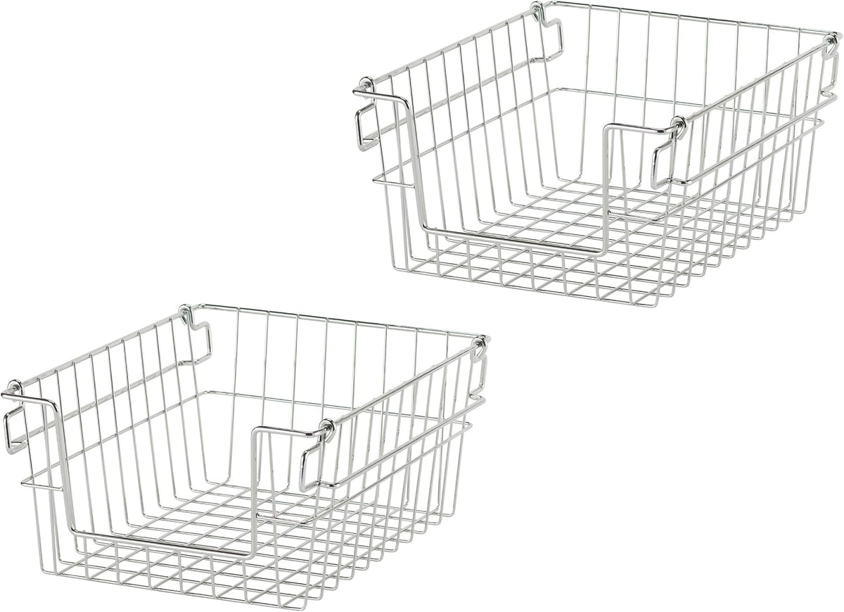 TRINITY 2-Pack Stackable Metal Wire Storage Baskets With Handles, EcoStorage Chrome, 11 Inches