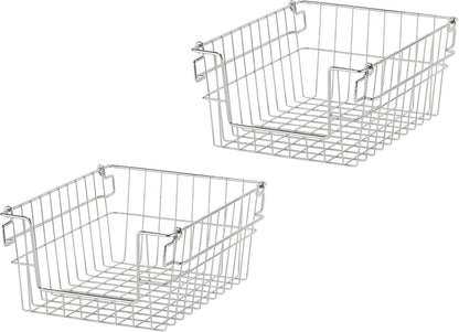 TRINITY 2-Pack Stackable Metal Wire Storage Baskets With Handles, EcoStorage Chrome, 11 Inches