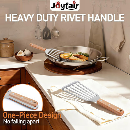 Joyfair Metal Fish Spatulas, 2 Pcs Stainless Steel Turner (ABS Handle) | Flexible Blade, Dishwasher Safe, Slotted Turner Utensil for Kitchen Cooking & Outdoor Griddle Grilling Flipping, Large&Small