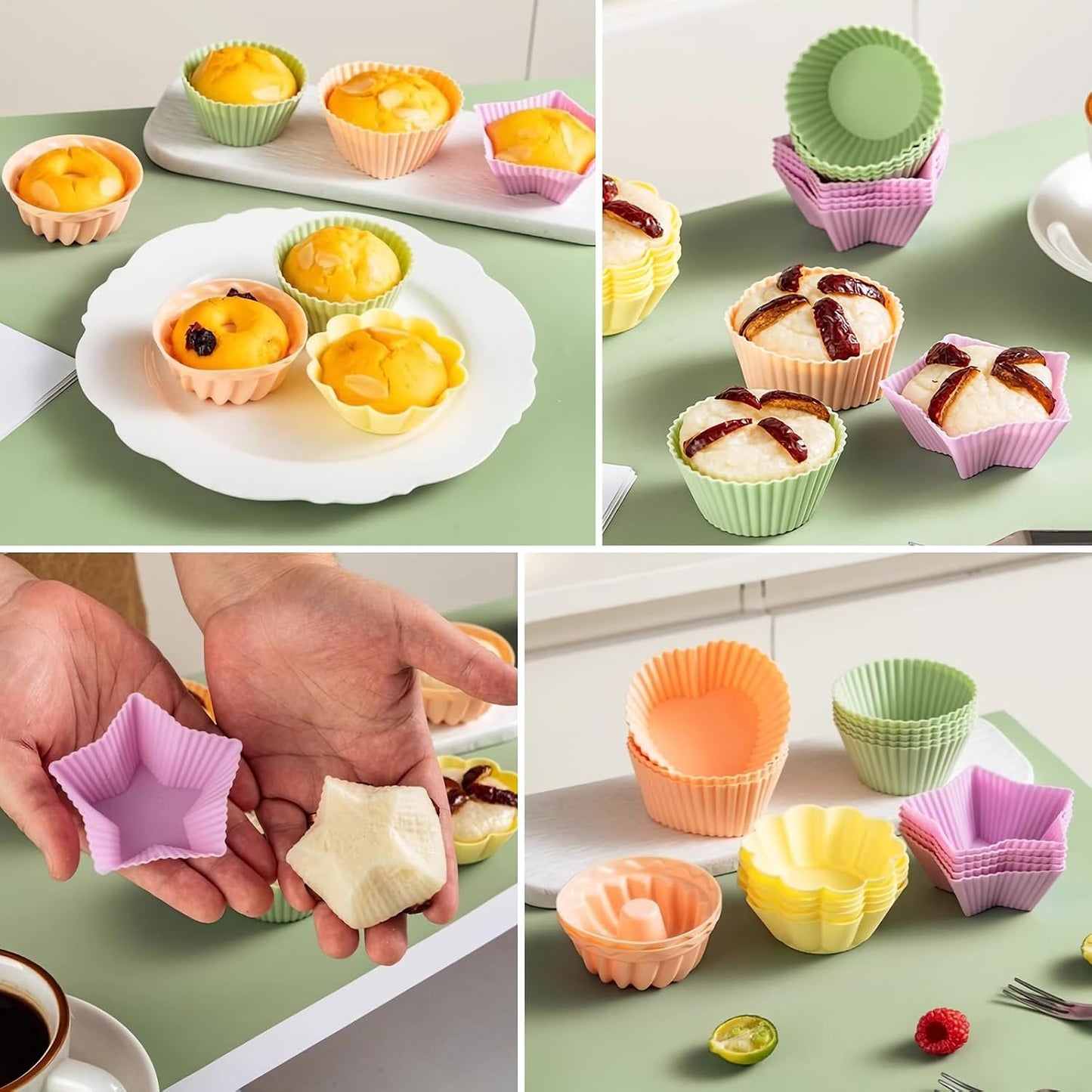 12er Pack Silicone Cupcake Molds,Reusable Baking Cups Molds Washable for Oven Microwave Dishwasher (Flower shape)