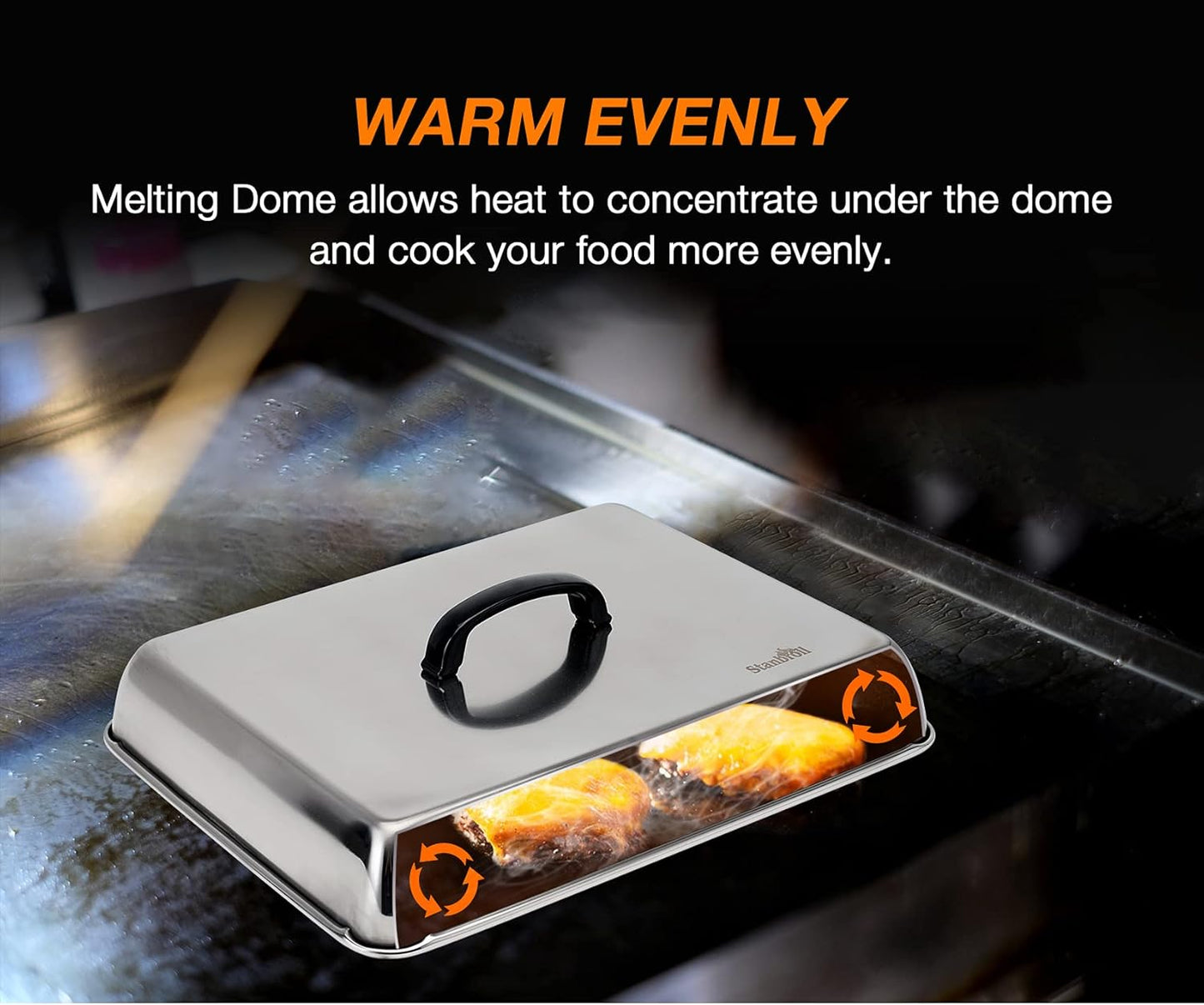 Stanbroil Melting Dome & Grill Press Kit- Stainless Steel Basting Cover Cheese Melting Dome with Cast Iron Burger Bacon Press for Flat Top Griddle Grill Indoor/Outdoor