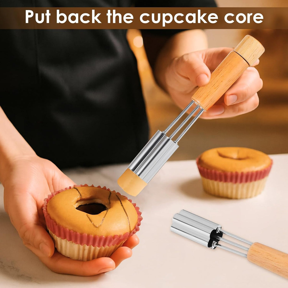 Oruola Cupcake Corer Tool - Stainless Steel Cupcake Hole Punch for Filling, Durable Cupcakes Filler Tool with Flower Design for Baking Accessories