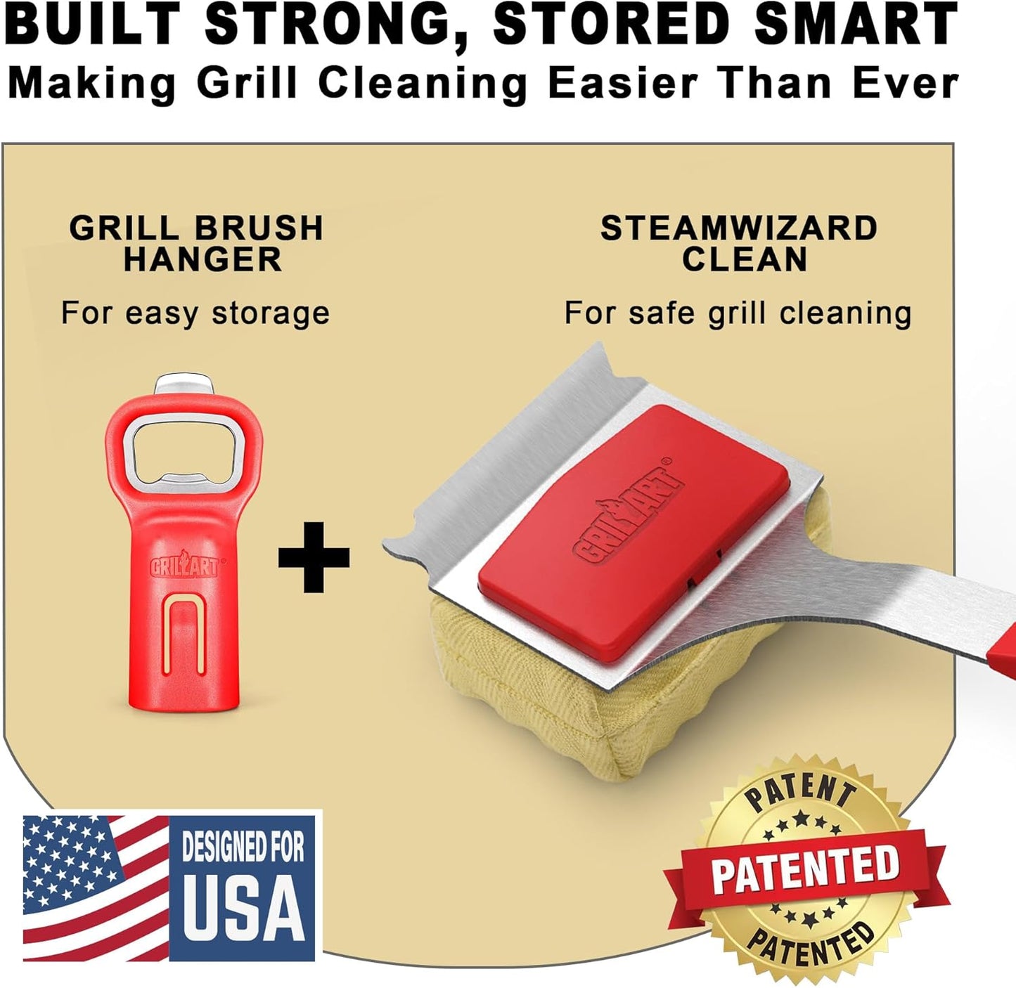 GRILLART Bristle-Free BBQ Grill Brush – Safe & Durable Cleaning Tool for Gas, Charcoal, Cast Iron & Stainless Steel Grates – Heat-Resistant Scraper Brush with Reusable Head & Hanging Loop