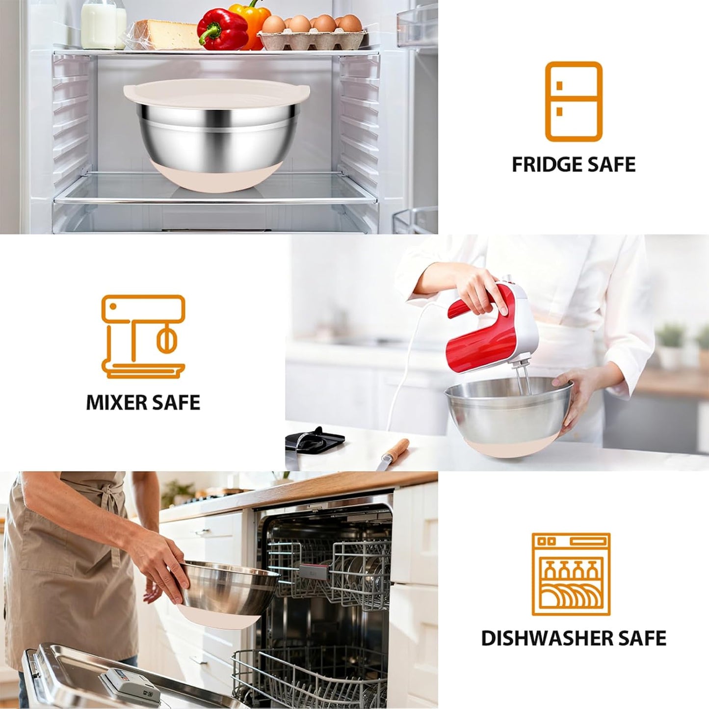 CHAREADA Mixing Bowls with Airtight Lids, 18pcs Stainless Steel Nesting Mixing Bowls Set Non-slip Silicone Bottom, Size 4.5, 3.6, 2.7, 2.1, 1.7, 1.1, 0.7 qt, Fit for Mixing & Serving(Colorful)