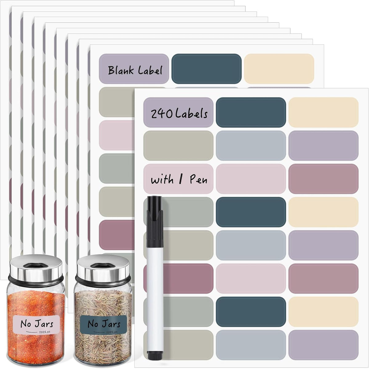 Segarty Food Label Stickers, 300 Pcs Blank Expiration Date Stickers to Write On, with 1 Black Pen, Waterproof Removable Freezer Labels for Glass Spice Jars, Canister, Food Container