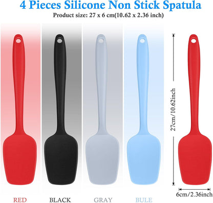 Shappy 4 Pieces Silicone Cooking Spoons 10.6 Inch Heat Resistant Kitchen Spoons for Mixing, Serving and Stirring Upgrade Large Non Stick Basting Utensils, Dishwasher Safe(Spoon,Fashionable Color)