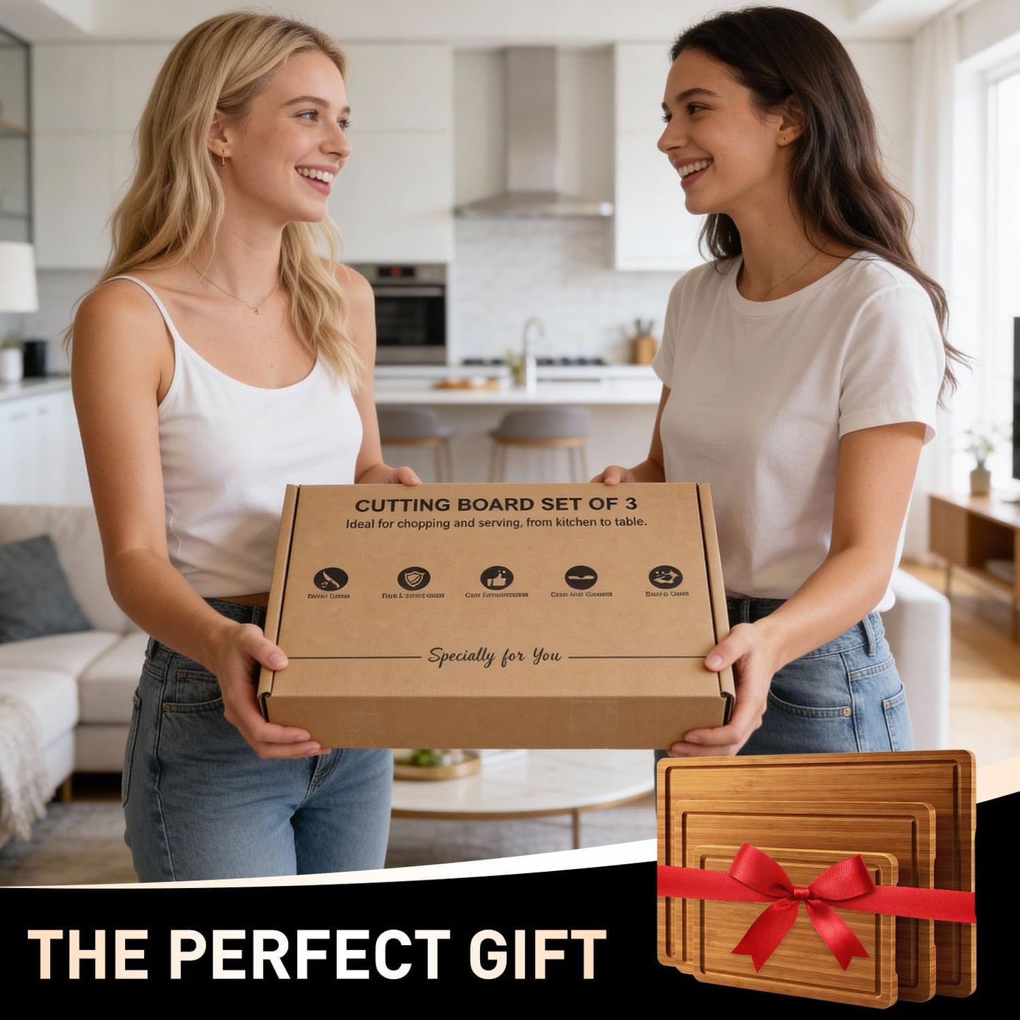 3 Pack Non Toxic Bamboo Cutting Board Set with Non Slip Feet and Juice Groove Solid Wooden Chopping Boards for Kitchen Meat Hard Large Wood Cutting Board Serving Bread Charcuterie Boards Butcher Block