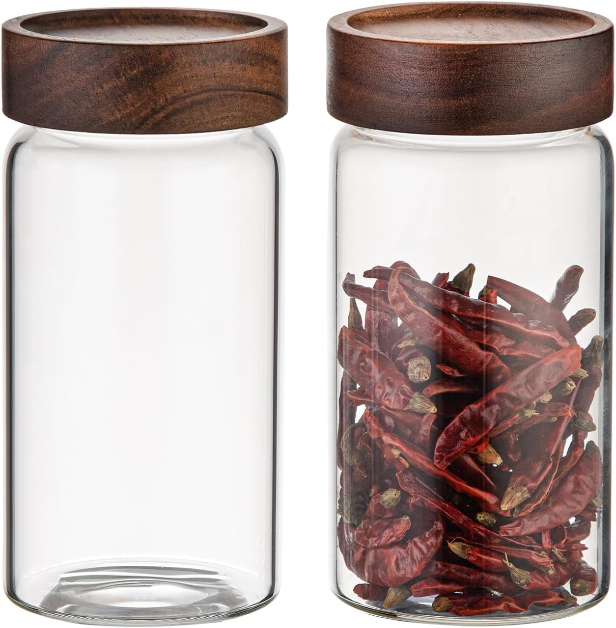 6 pc Glass Spice jars Glass Jars with Screw Lid 5 oz Acacia Wood Glass Herb Sugar Coffee Bean Ground Container Food Storage Canister for Candy Pantry Tea Seasoning Meal Prep Snack (6*150ml(5oz))