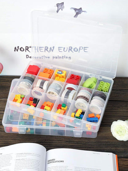 2 PCS Plastic Organizer Box, Clear Plastic Organizer, Organizer Box with Adjustable Dividers, 18 Grids Bead Organizer, Jewelry Storage Box, Small Clear Storage Bins, Lightweight Craft Organizer