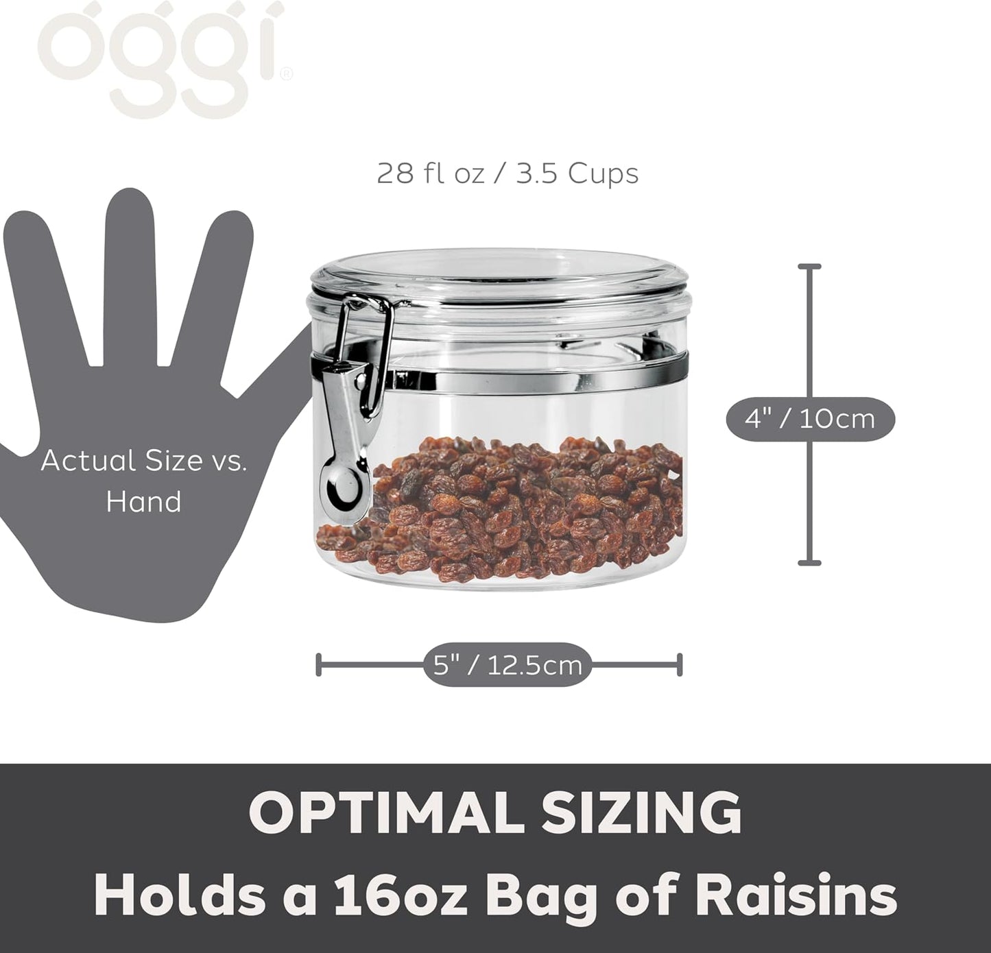Oggi Large Clear Canister with Clamp Lid, 72 oz - Large Airtight Food Storage Container, for Kitchen & Pantry Storage of Bulk, Dry Foods, Pasta, Flour, Sugar, Coffee, Rice, Tea, Spices & Herbs