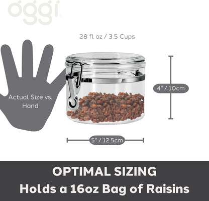 Oggi Large Clear Canister with Clamp Lid, 72 oz - Large Airtight Food Storage Container, for Kitchen & Pantry Storage of Bulk, Dry Foods, Pasta, Flour, Sugar, Coffee, Rice, Tea, Spices & Herbs