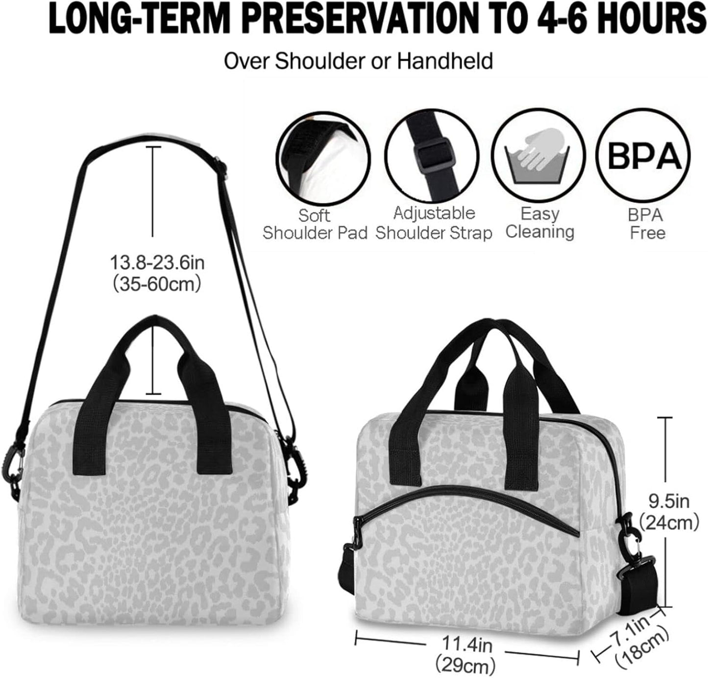 Colorful Leopard Insulated Lunch Bag Rainbow Animals Skin Print Reusable Cooler Lunch Tote Box with Shoulder Strap for Work Picnic School Beach