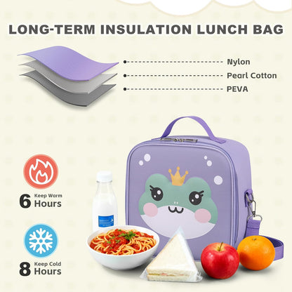 Kids Lunch Box for Kids Insulated Reusable Lunch Bag Tote Durable Children Leak-proof Lunchbox with Adjustable Shoulder Strap for School Daycare Travel Picnic (Navy - 3D Dinosaur)