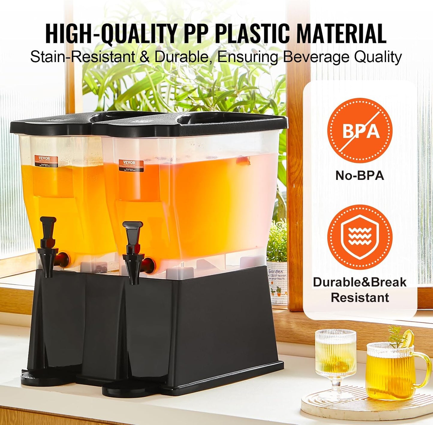 VEVOR Beverage Dispenser, 3 Gallon x 2 Drink Dispensers for Parties, Plastic Juice Dispenser with Stand Spigot Lid, Iced Tea Lemonade Juice Water Dispenser, for Restaurants, Hotels, Parties