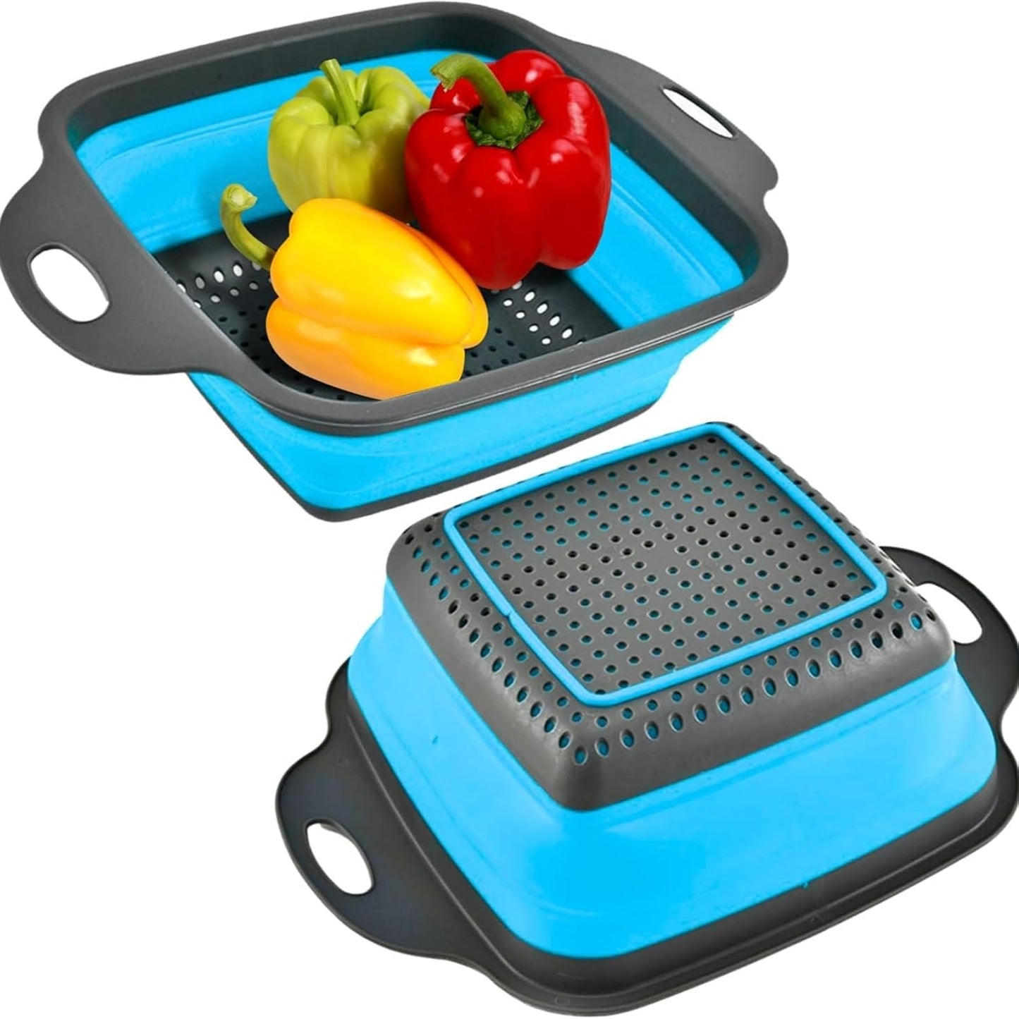 ANIS・KEBBR Foldable Silicone Colander 2 Pack Collapsible Kitchen Drain Basket for Pasta Fruits Veggies