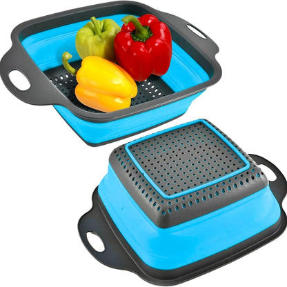 ANIS・KEBBR Foldable Silicone Colander 2 Pack Collapsible Kitchen Drain Basket for Pasta Fruits Veggies