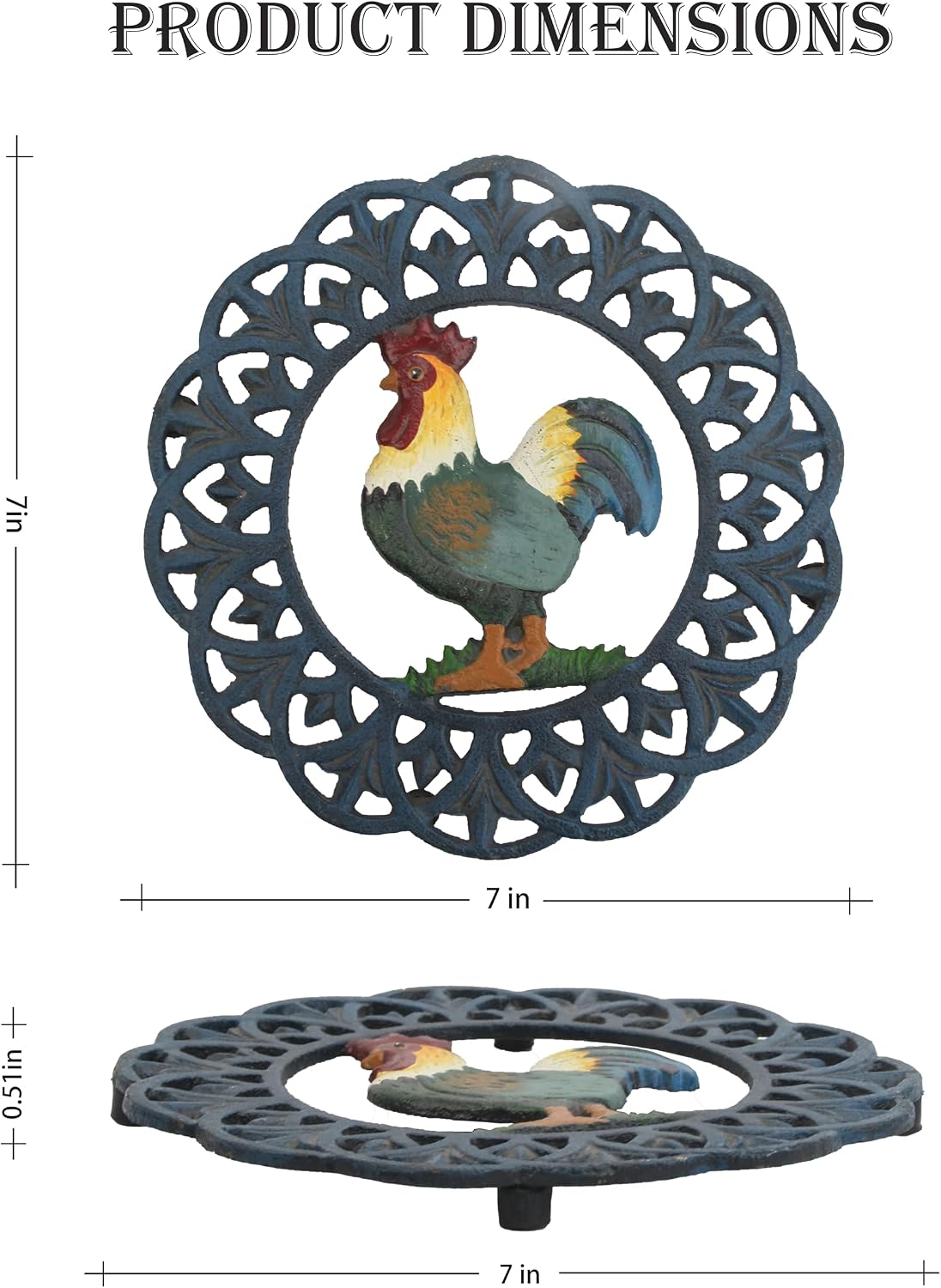 Cast Iron Trivet, 7.28 inch Metal Trivet for Hot Dishes, Heat-Resistant Decorative Trivets to Protect Dining Countertop or Kitchen Decoration with 2 Silicone Mini Pinch Mitts