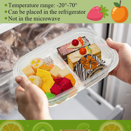 Chunful 36 Pcs 3 Compartment Transparent Snack Containers with Lids Disposable Bento Box Plastic Food Meal Prep Containers for Condiment Salad Dipping School Work Lunch