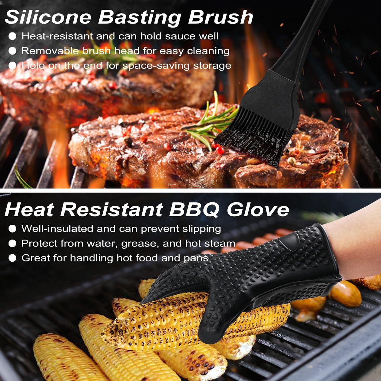 POLIGO 29 PCS BBQ Grill Accessories Stainless Steel BBQ Tools Grilling Tools Set with Storage Bag for Fathers Day Dads Birthday Presents - Camping Grill Utensils Set Ideal Grilling Gifts for Men Brown