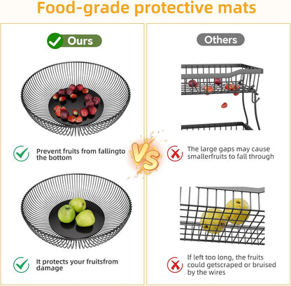 Simple Trending Fruit Basket 2-Tier Detachable, with Banana Hangers & Rust-Proof Metal Mesh, Ventilated Kitchen Organizer for Countertop, Perfect for Fruits, Vegetables, Snacks Storage