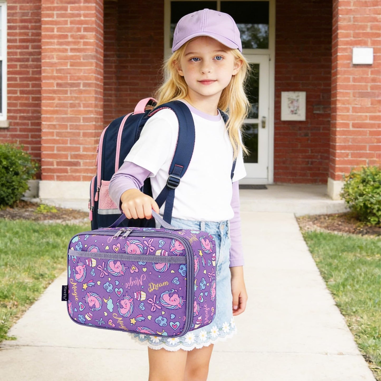 FlowFly Kids Lunch box Insulated Soft Bag Mini Cooler Back to School Thermal Meal Tote Kit for Girls, Boys, Black