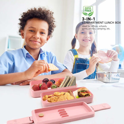 Bento Box Japanese Lunch Box Kit Leakproof Bento Lunch Box for Kids Adults Wheat Straw 3 Layer Stackable Lunch Containers with Compartment Eco-Friendly Meal Prep Containers (Beige)