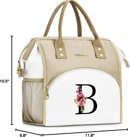 Initial Lunch Bag Women, Cooler Insulated Lunch Bag for Girls, Large Adult Leakproof Lunch Box for Picnic Work, Personalized Tote Bag, Birthday Gifts/Mothers Day Gifts, Letter K.