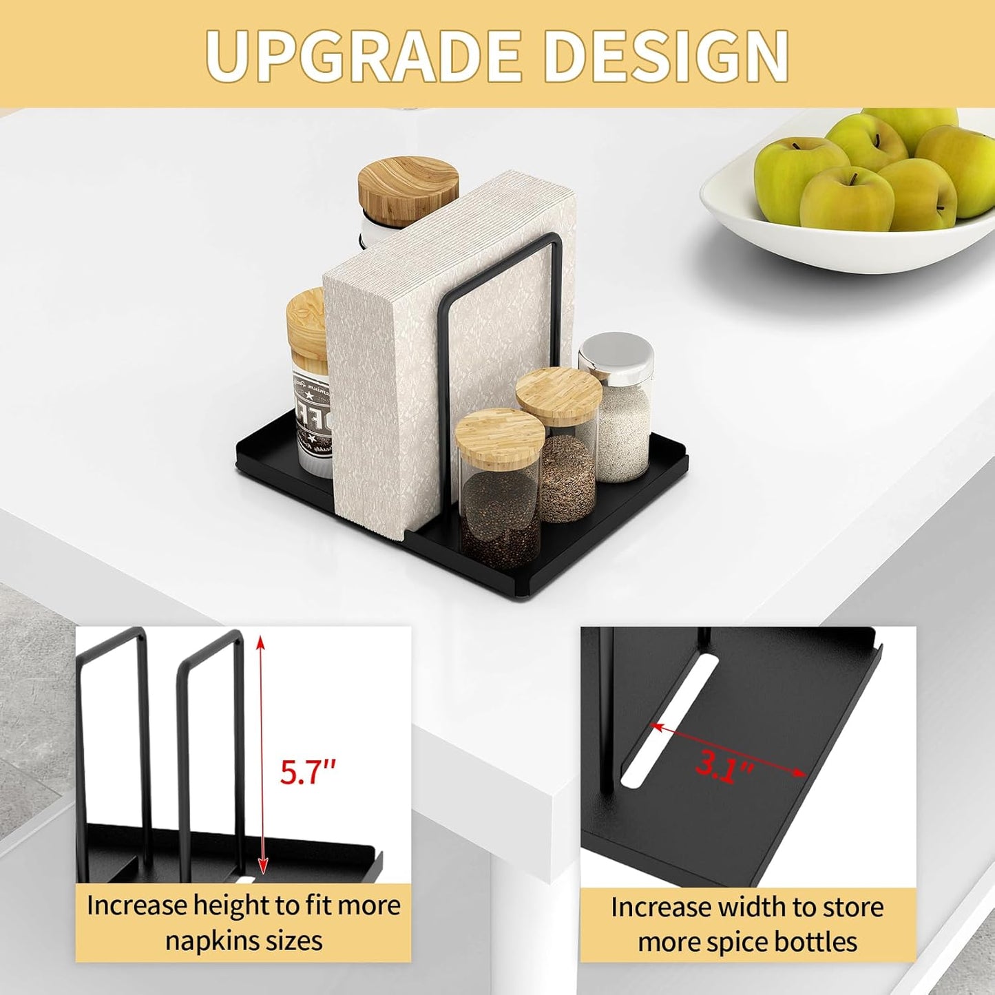 LSK Napkin Holder, Metal Napkin Holder for Table with Salt and Pepper Shakers Caddy, Napkin Storage Dispenser for Kitchen Dinner Table and Picnic Decors, Gold