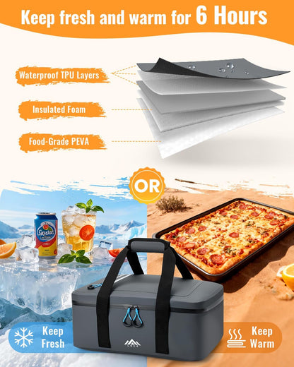 Lekesky Insulated Casserole Carrier (Soft-Side) for Hot or Cold Food, Casserole Dish Bag Carrying Case - Lasagna Lugger Holder for Potluck/Picnic, Fits 9x13 & 11x15 Inch Baking Dish, Dark Gray