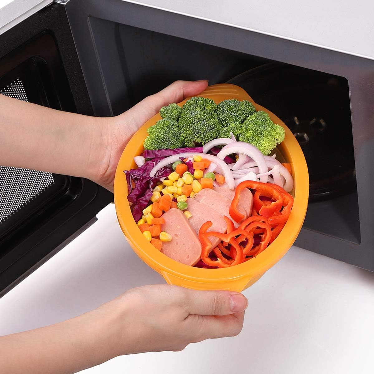 Silicone Microwave Steamer Collapsible Cooker for Vegetables Fish Prep Meal