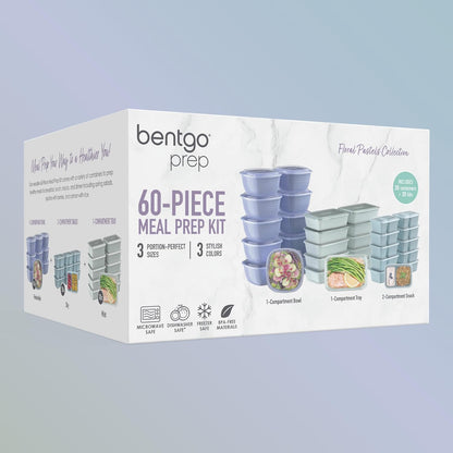 Bentgo Prep 60-Piece Variety Meal Prep Kit - Reusable PFAS & BPA-Free Food Containers 1-Compartment Trays, Prep Bowls, & Snack Boxes - Microwave, Freezer, & Dishwasher Safe (Rich Shades)