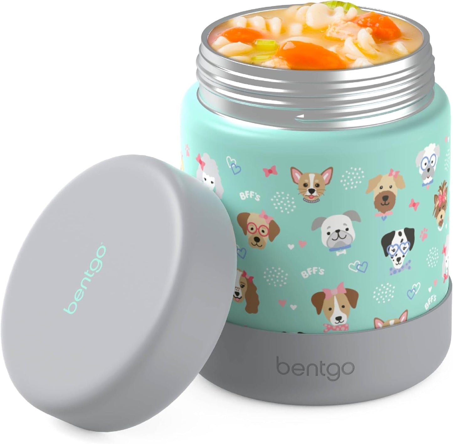 Bentgo Kids Stainless Steel Food Jar - 11oz Leak-Proof Double Insulated Hot or Cold Food Container with Removable Silicone Bumper, Dishwasher Safe, Easy Open Lid, Ages 3+ (Trucks)
