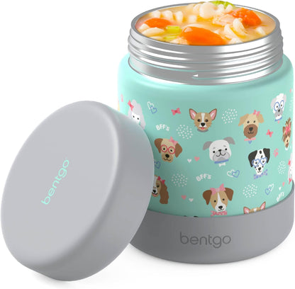 Bentgo Kids Stainless Steel Food Jar - 11oz Leak-Proof Double Insulated Hot or Cold Food Container with Removable Silicone Bumper, Dishwasher Safe, Easy Open Lid, Ages 3+ (Trucks)