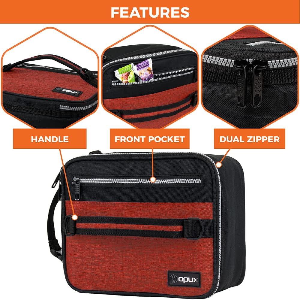 opux Insulated Lunch Box for Men Women Adult, Compact Lunch Bag for Kids Boy Girl Teen, Soft Lunch Cooler Bag for Work School, Leakproof Lunchbox Lunch Pail with Clip-on Buckle, Grey Flowers