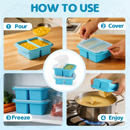 Silicone Freezer Trays with Lids, 2-Pack 1 Cup Soup Freezer Containers, Reusable Silicone Soup Molds for Meal Prep, Ice Cube Trays for Freezing Soup, Broth, Sauces & Leftovers