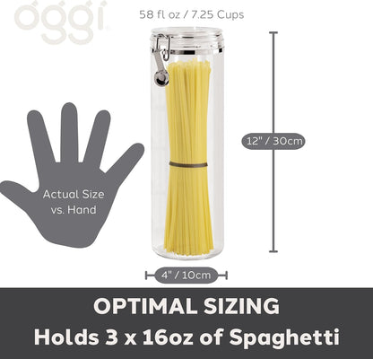 Oggi Large Clear Canister with Clamp Lid, 72 oz - Large Airtight Food Storage Container, for Kitchen & Pantry Storage of Bulk, Dry Foods, Pasta, Flour, Sugar, Coffee, Rice, Tea, Spices & Herbs
