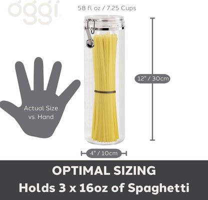 Oggi Clear Canister with Clamp Lid, 28 oz - Large Airtight Food Storage Container, for Kitchen & Pantry Storage of Bulk, Dry Foods Including Pasta, Flour, Sugar, Coffee, Rice, Tea, Spices & Herbs
